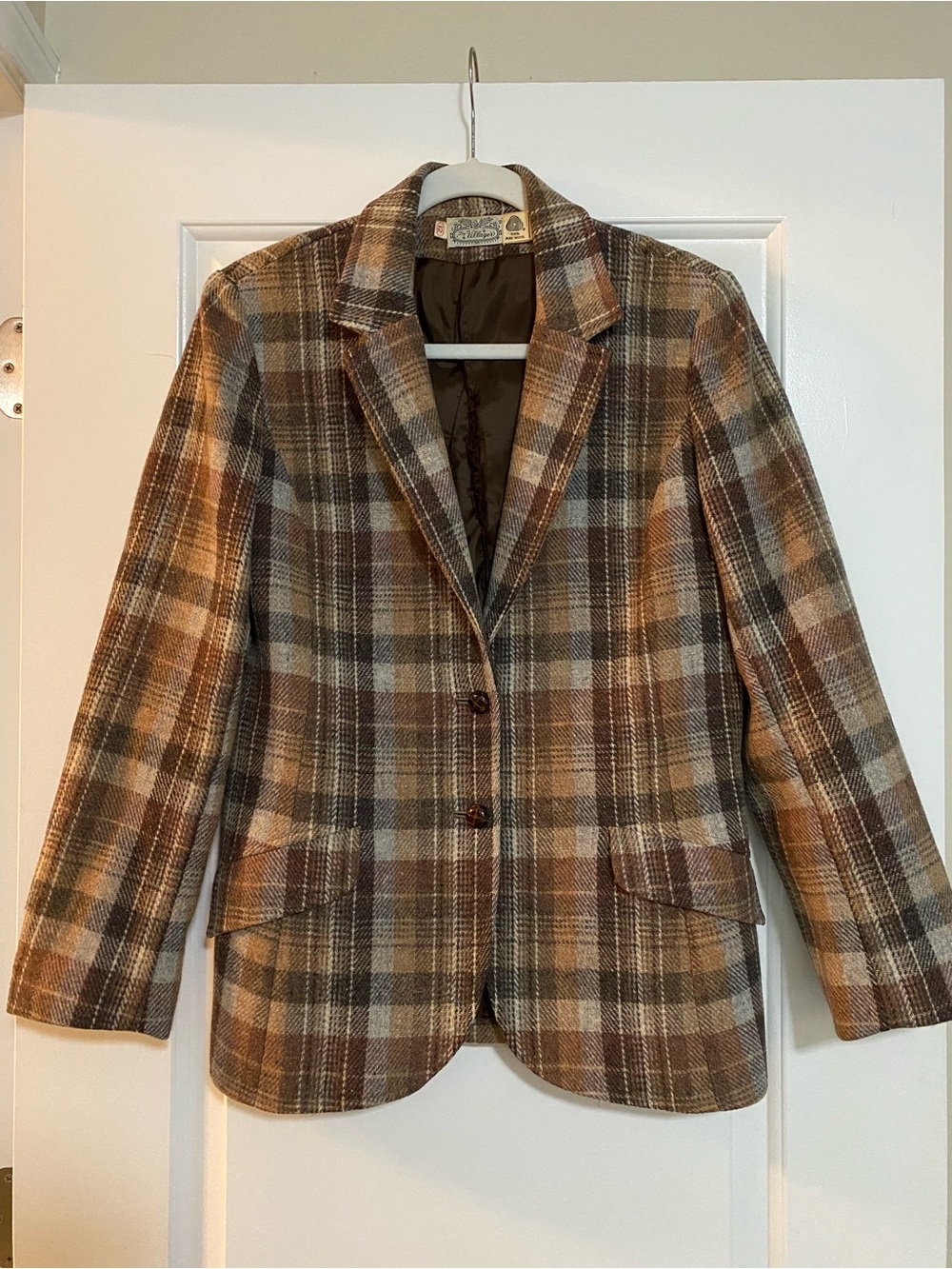 Vintage 100% Wool Brown Plaid Blazer The Villager Sz 12 19PTP 28L See Desc - Picture 2 of 8